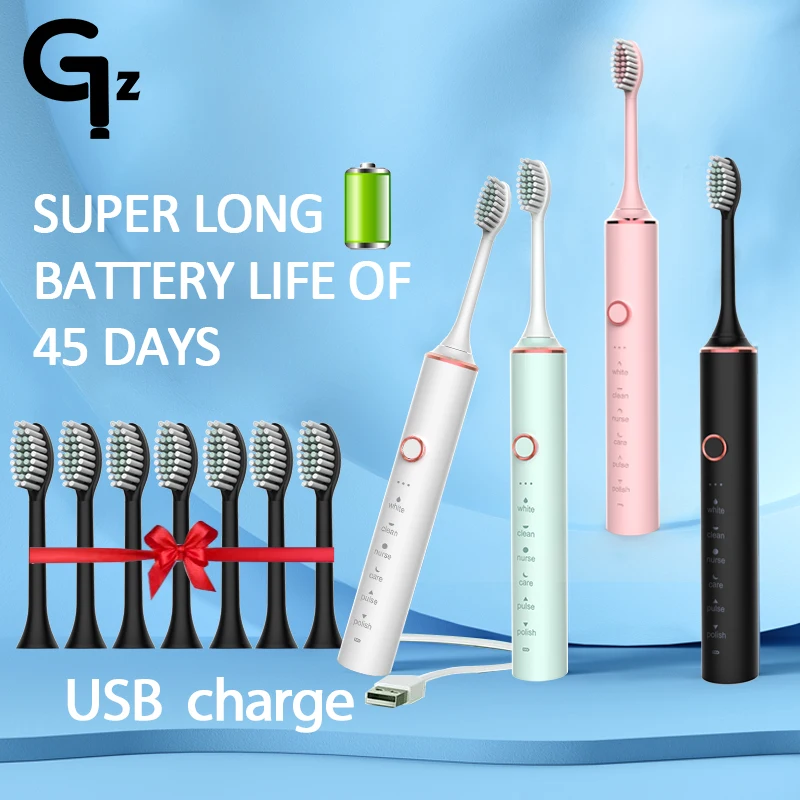 N100 소닉 전동 칫솔 (성인용, 6 모드, USB 충전, 교체 헤드 포함)