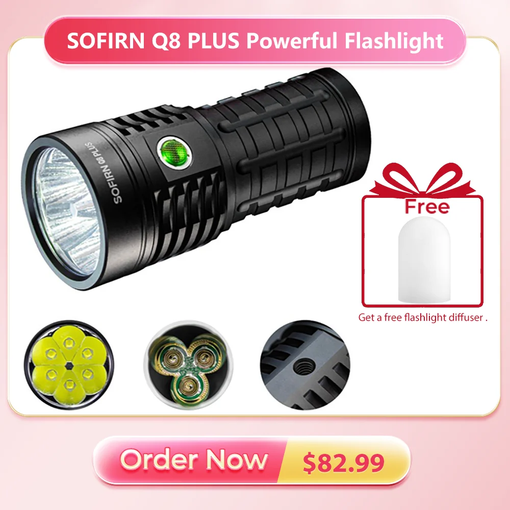 SOFIRN Q8 Plus 16000루멘 USB-C 충전식 LED 손전등/랜턴