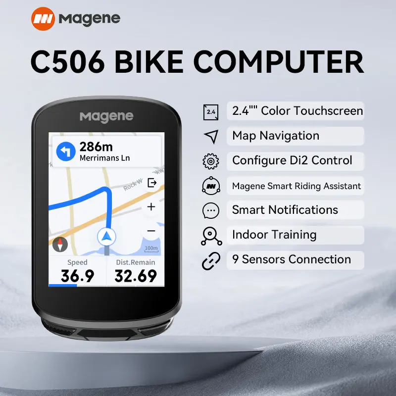 Magene C506 GPS 자전거 컴퓨터 (컬러 터치스크린, 와이파이 속도계)