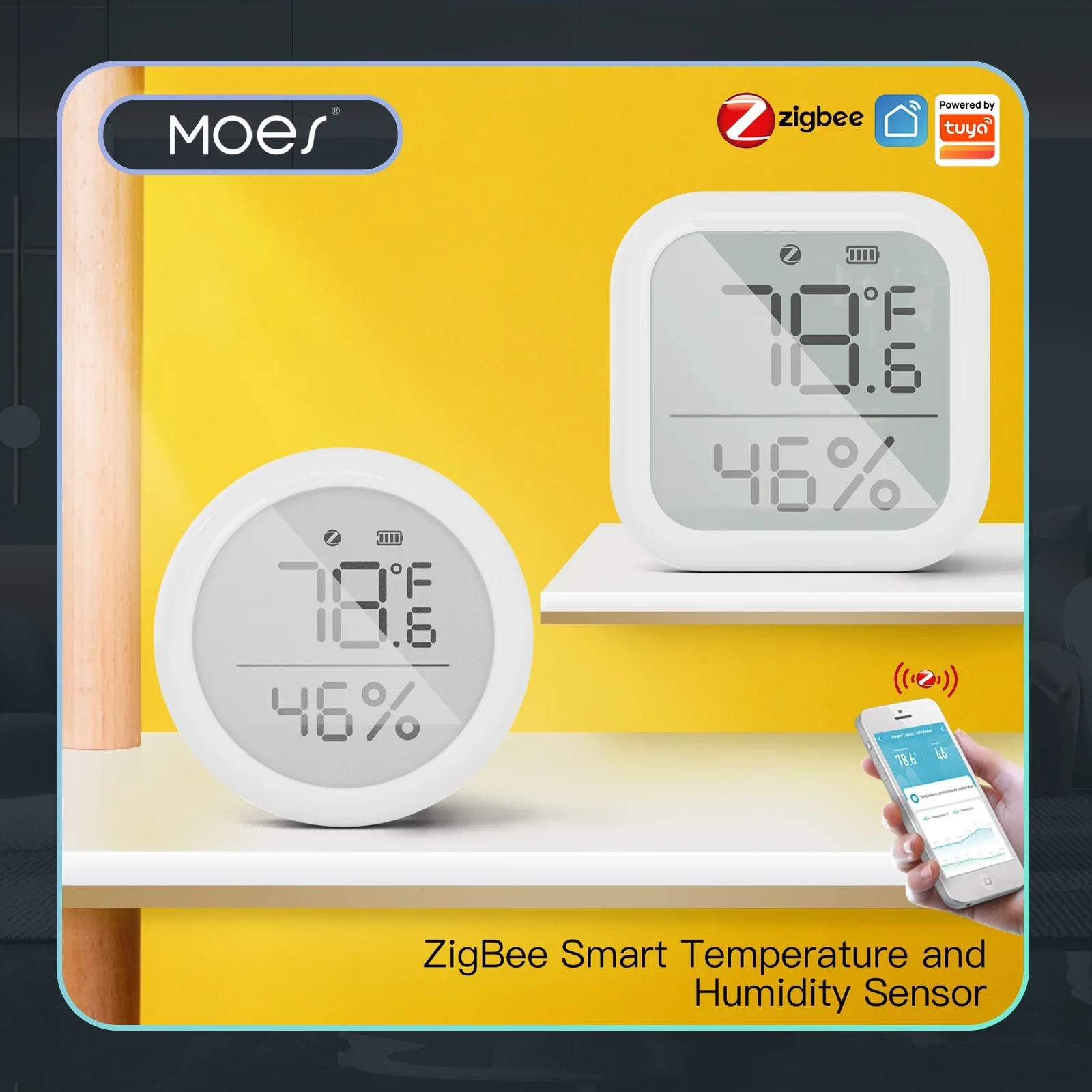 MOES Tuya ZigBee 스마트 온도 및 습도 센서 (LED 스크린, Google Assistant 연동)