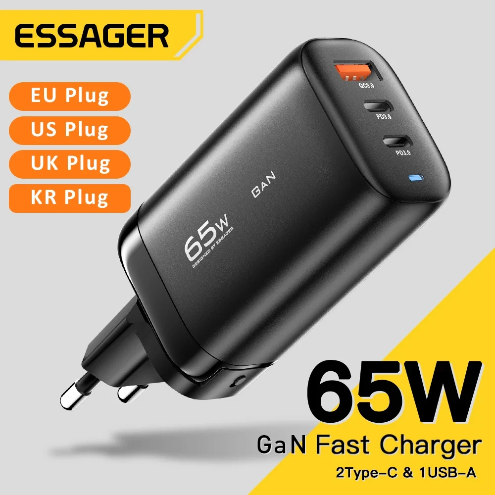 Essager 65W GaN USB-C 고속 충전기 (노트북/스마트폰 겸용)