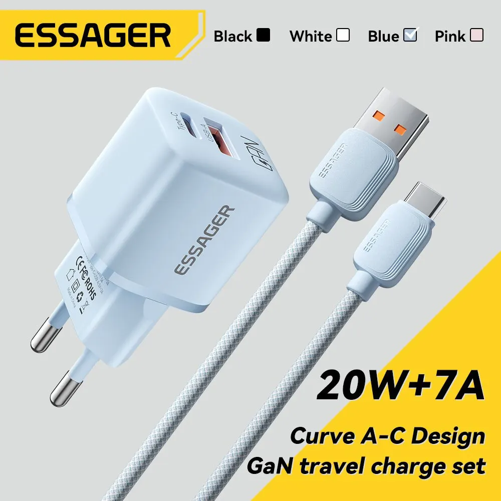 Essager 20W GaN USB-C PD/QC 3.0 고속 충전기 (아이폰, 아이패드 호환)