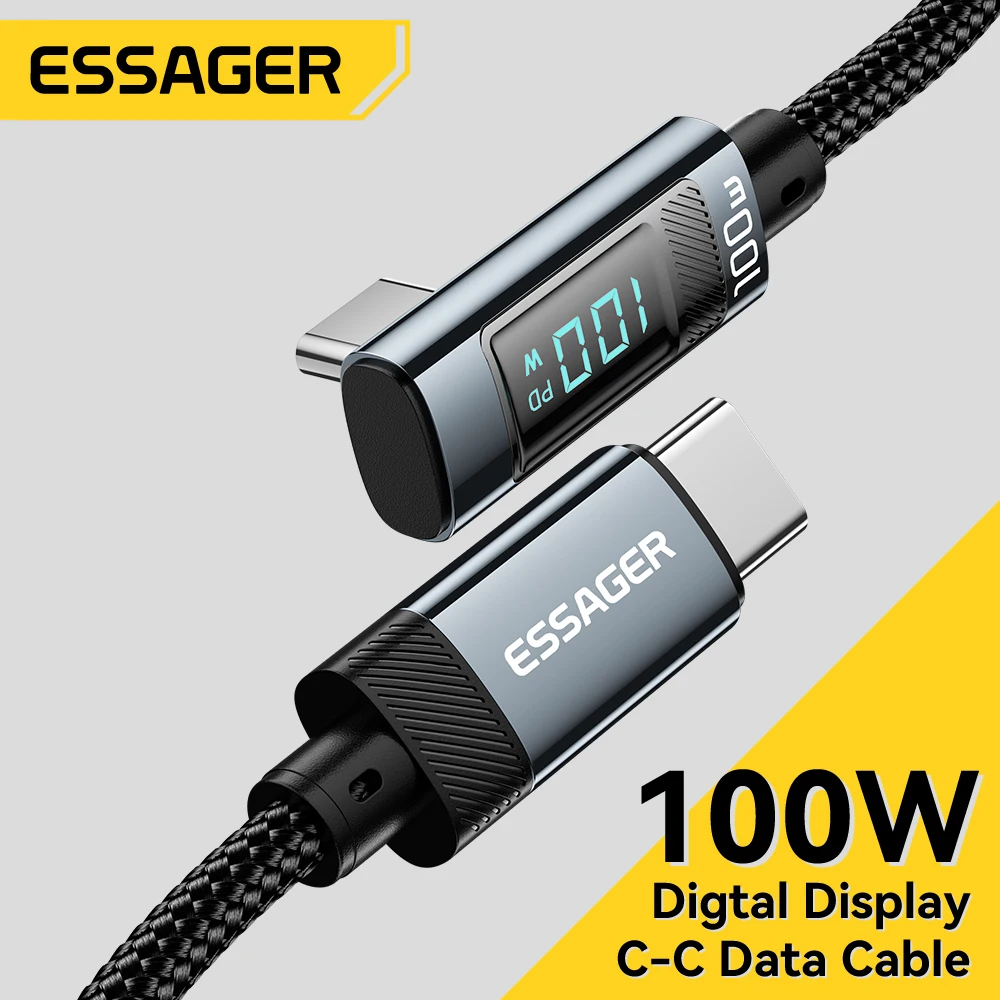 Essager PD100W USB-C to USB-C 고속 충전 케이블 (90도 꺾임, 디스플레이 내장)