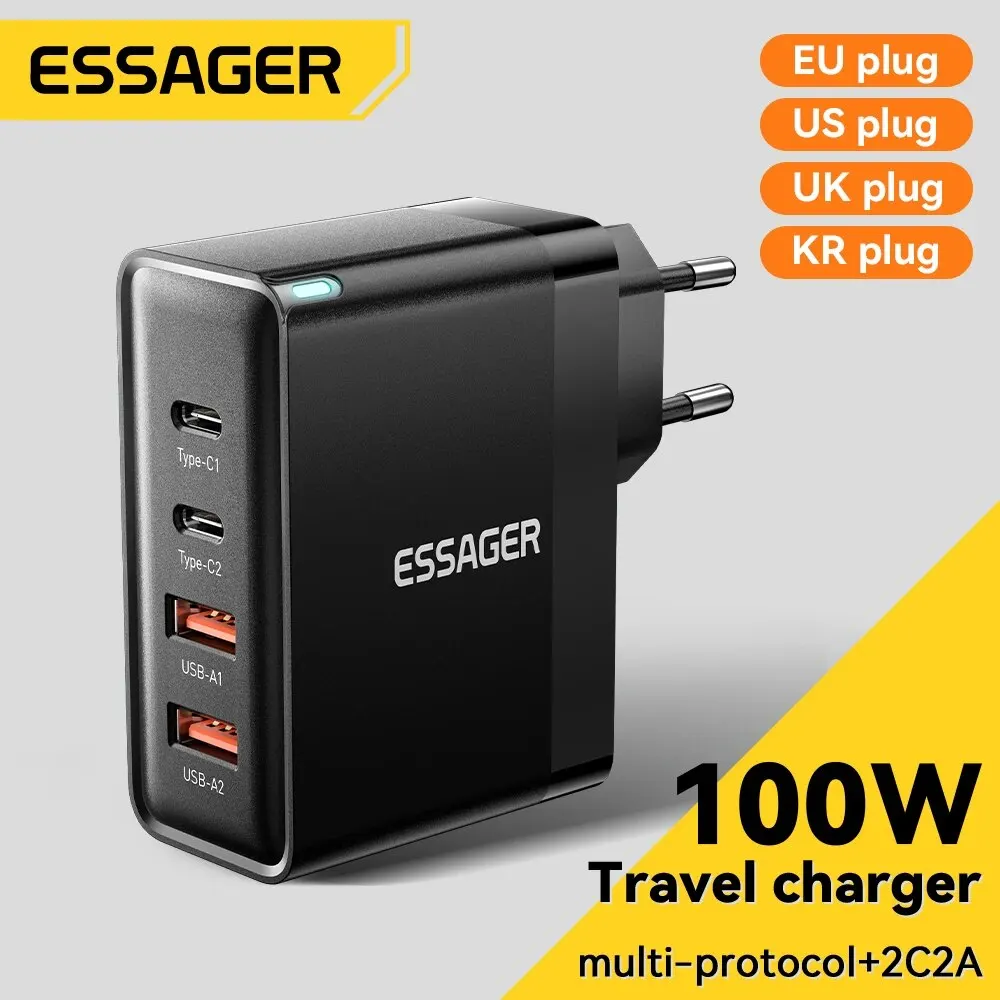 Essager 100W GaN USB-C PD QC 고속 충전기 (아이폰, 샤오미, 맥북 호환)