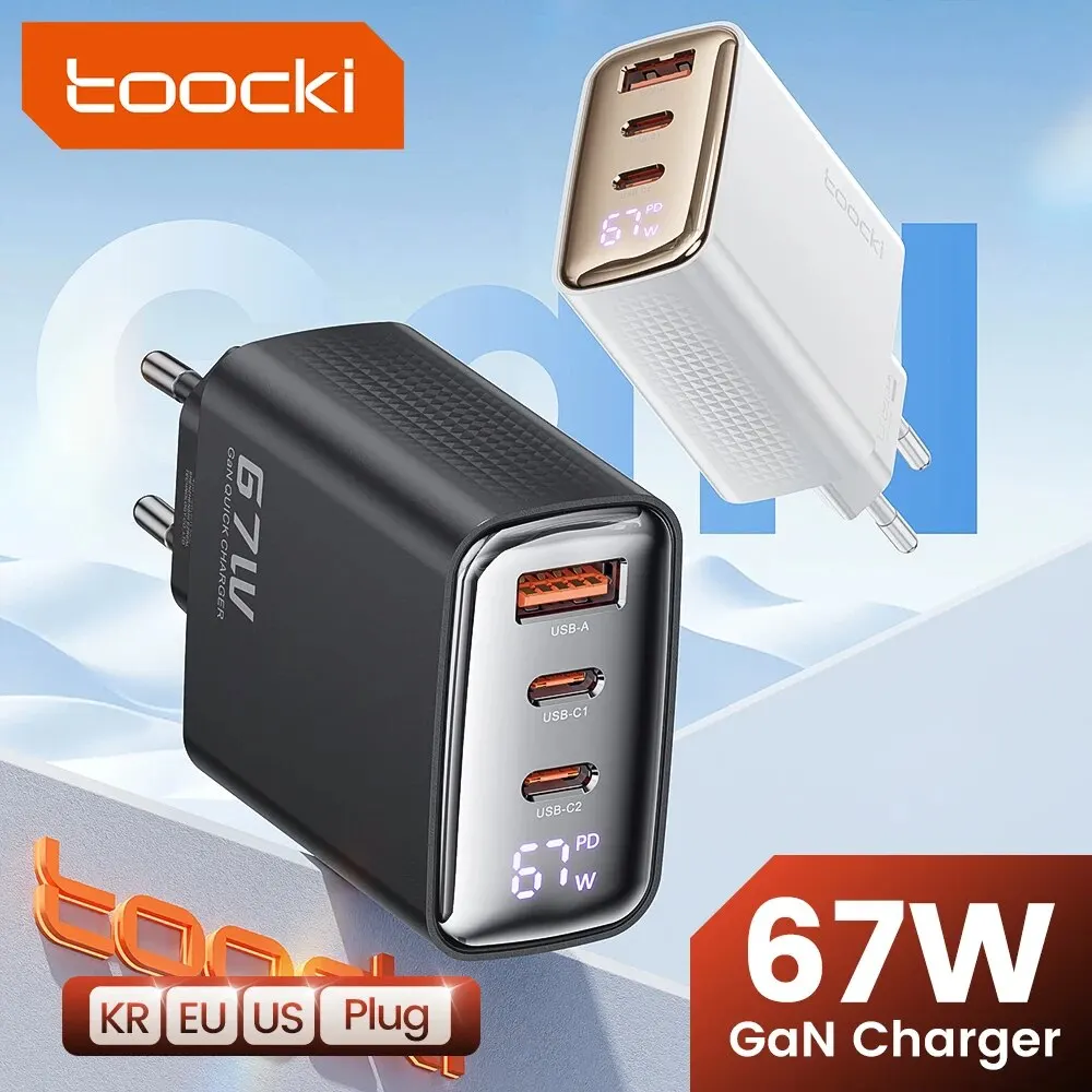 Toocki 67W GaN USB-C 고속 충전기 (디지털 디스플레이, 맥북/노트북/아이패드/아이폰 호환)
