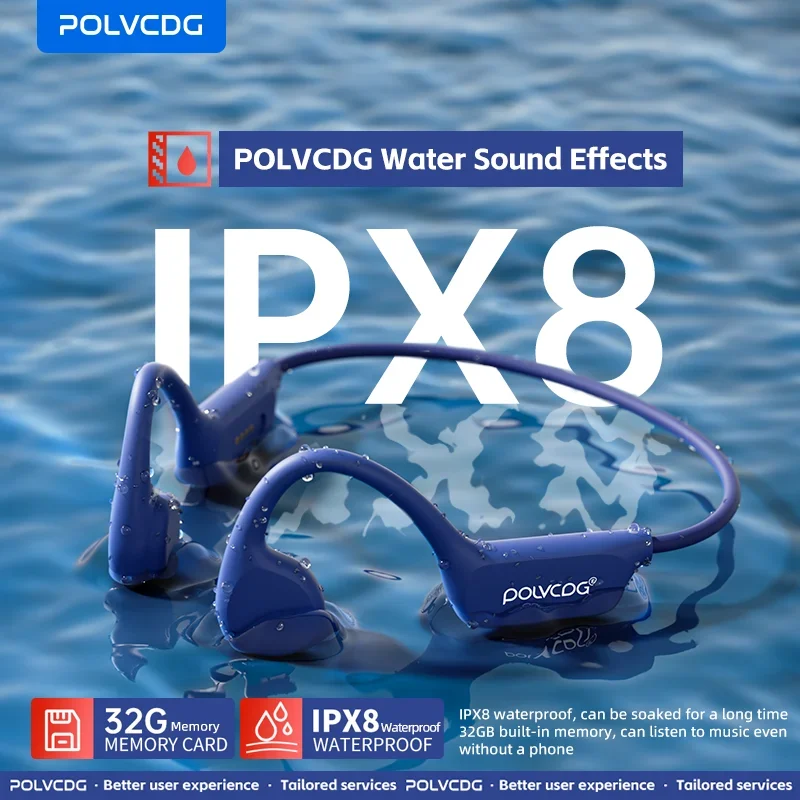 POLVCDG X7 골전도 블루투스 이어폰 (IPX8 방수, 32GB 내장 메모리)