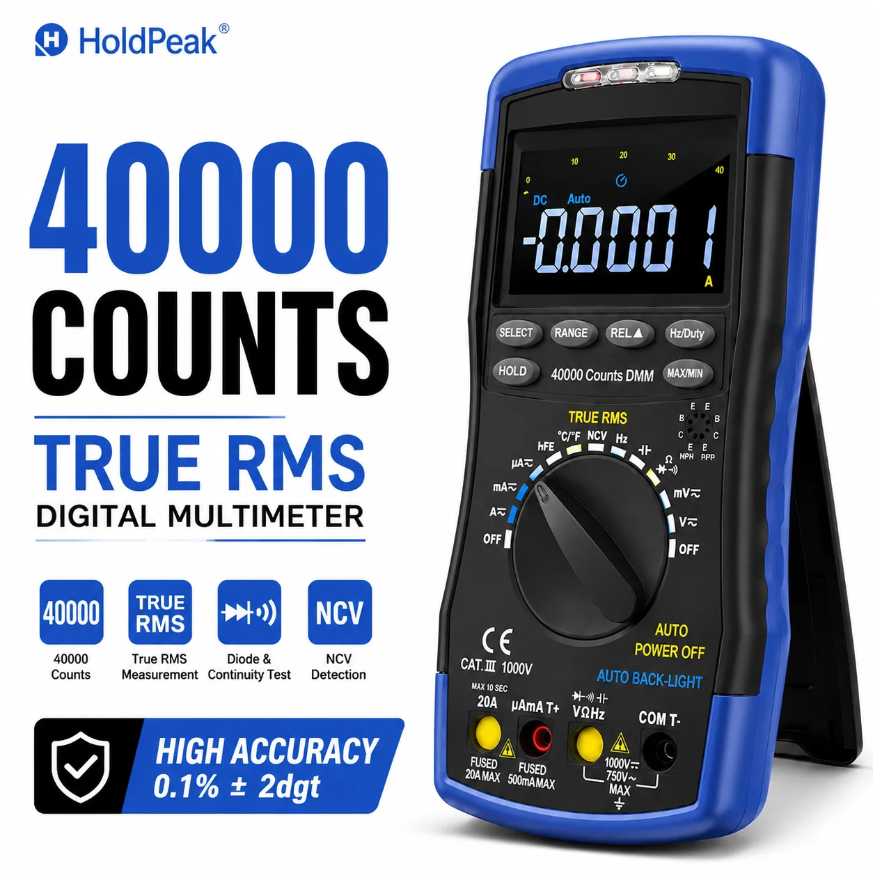 40000 카운트 트루 RMS 자동 범위 조정 디지털 멀티미터