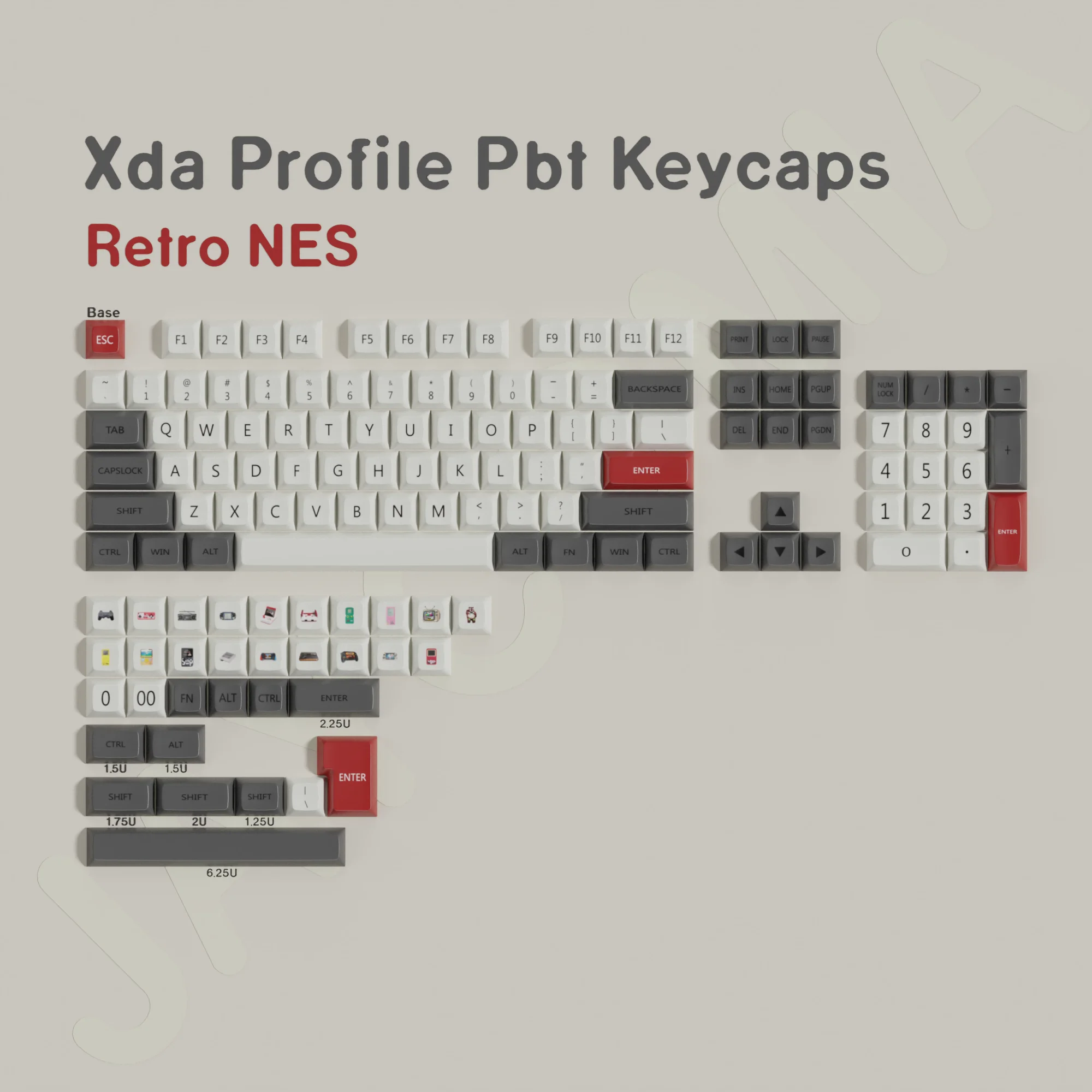 XDA PBT 염료승화 키캡 세트 (레트로 FC 게임 테마, ISO/ABNT2 레이아웃, GMK67/Wooting 등 기계식 키보드 호환)