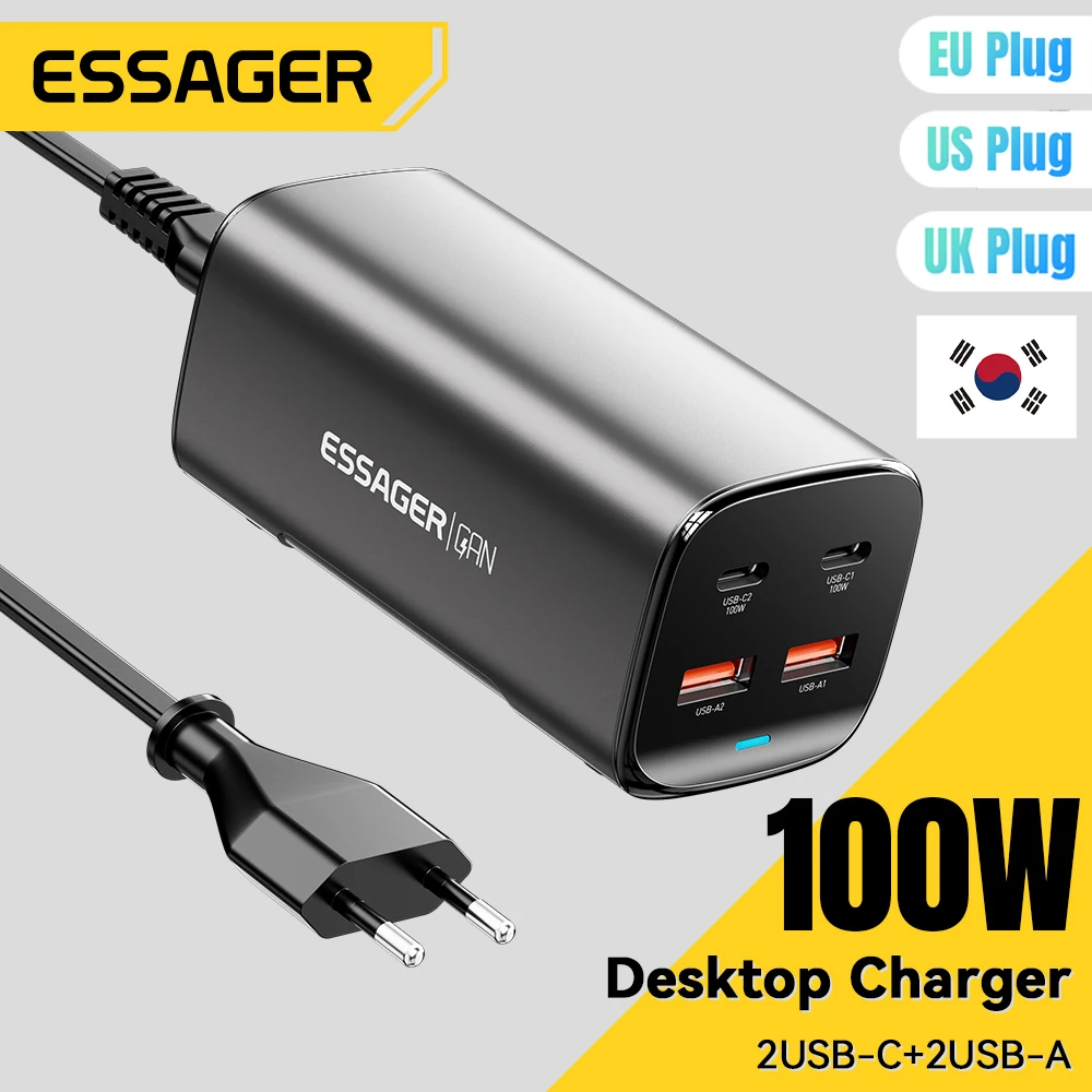 Essager 100W GaN 데스크탑/노트북 고속 충전기 (4-in-1)