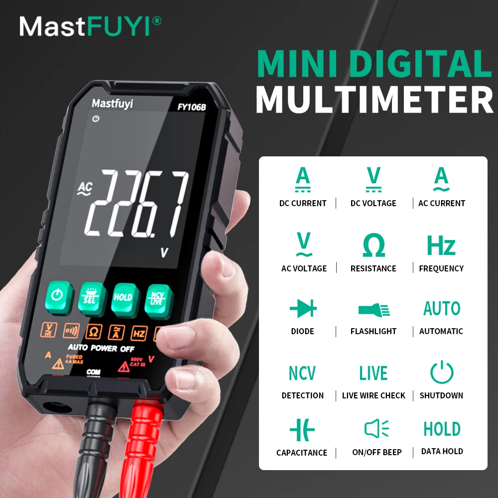 MASTFUYI 디지털 멀티미터 (600V/4A, AC/DC, True RMS, 자동 범위)