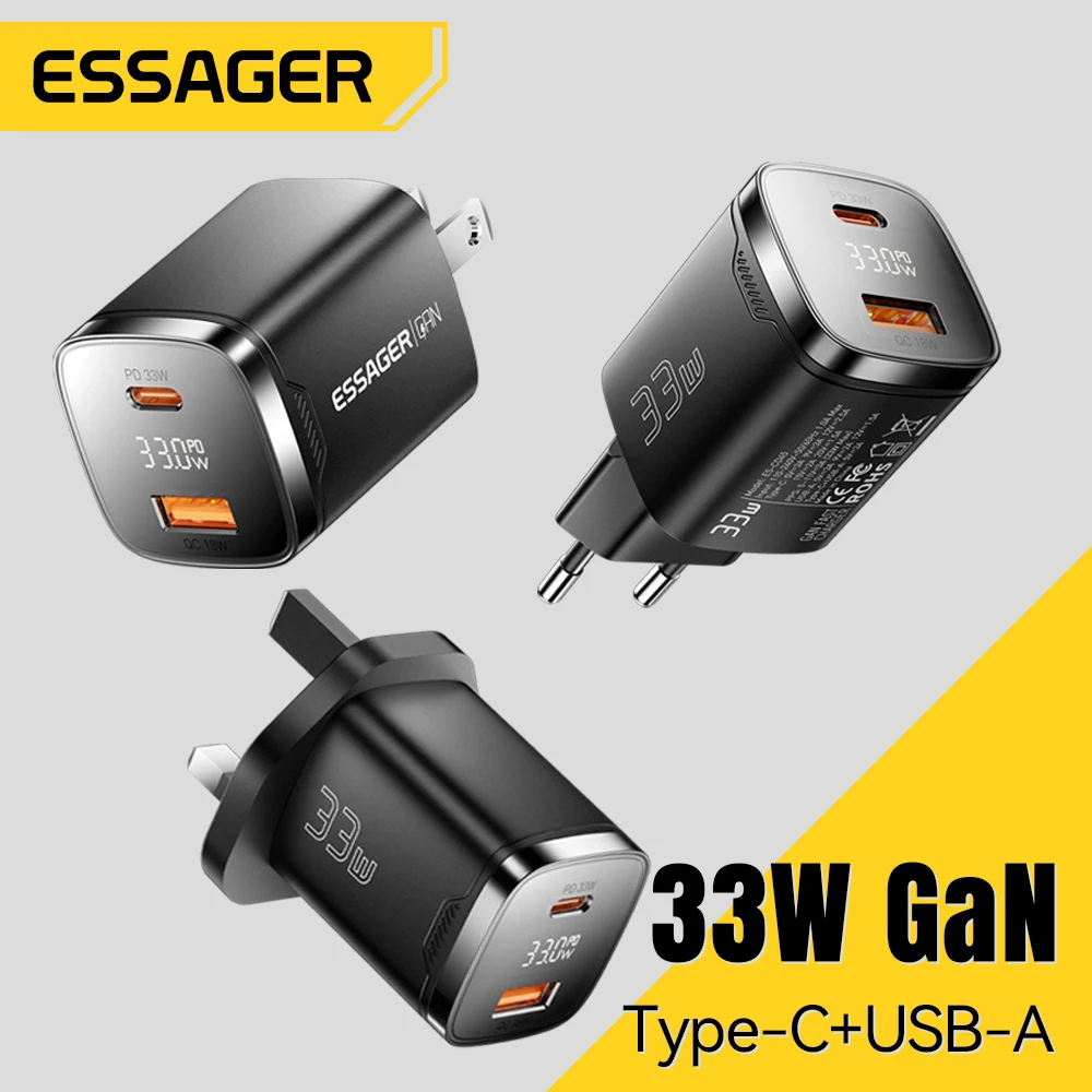 에사저 33W GaN USB C타입 PD 고속 충전기 (디지털 디스플레이)