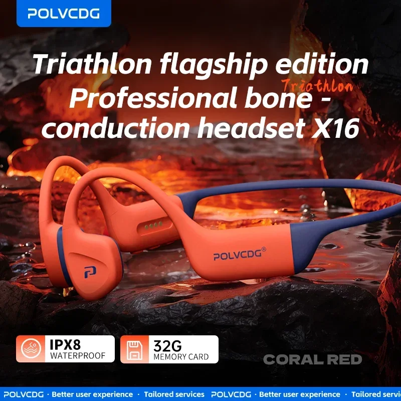 POLVCDG X16 골전도 이어폰 (32GB, IPX8 방수, 블루투스 5.4)