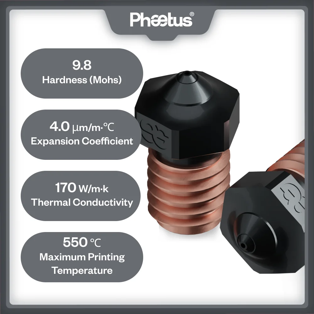 Phaetus 실리콘 카바이드 V6 3D 프린터 노즐 (1.75mm 필라멘트, M6 스레드)