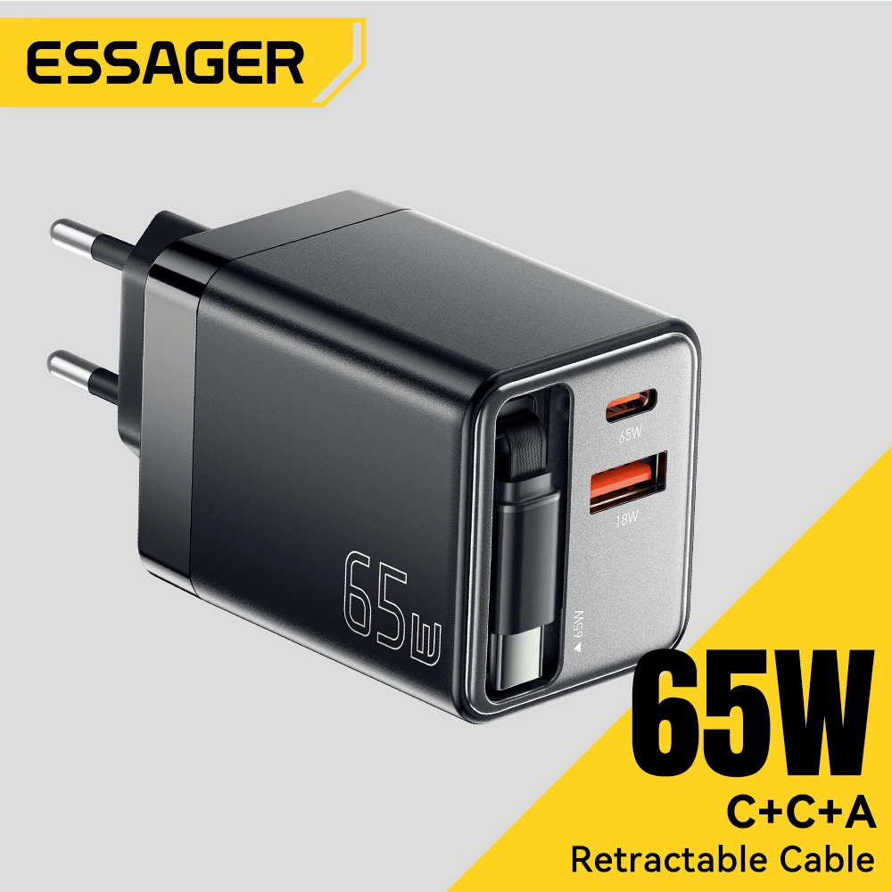 Essager 65W GaN PD 고속 충전기 (접이식 케이블 포함)