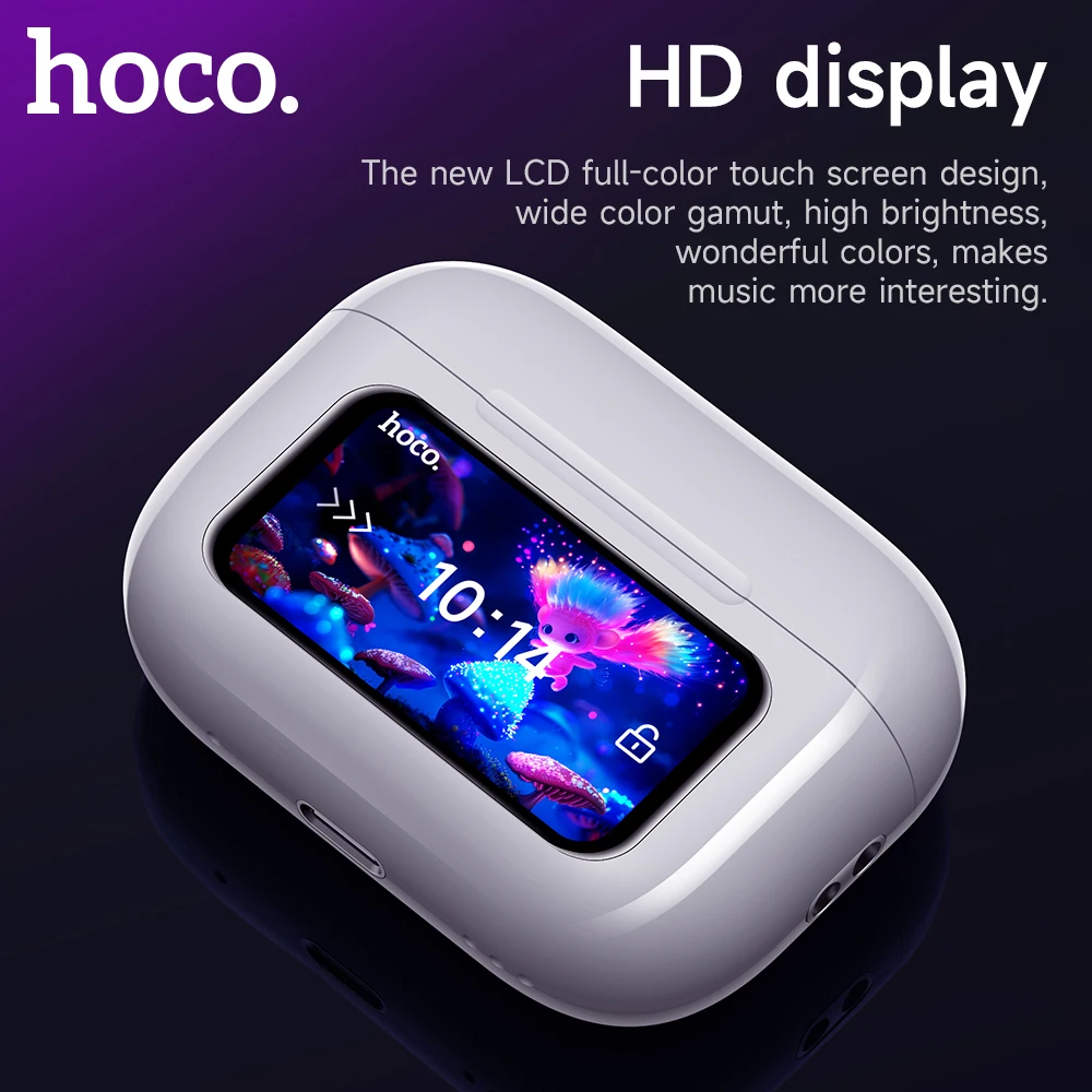 HOCO EW72 무선 블루투스 5.4 ANC 노이즈 캔슬링 이어폰 (LED 터치 스크린 충전 케이스)
