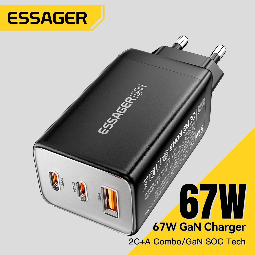Essager 67W GaN USB-C 고속 충전기 (PD 3.0, QC 3.0 지원)