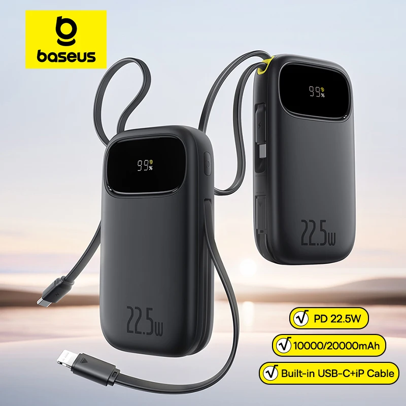 Baseus 22.5W 고속충전 보조배터리 (내장형 USB-C/라이트닝 케이블)