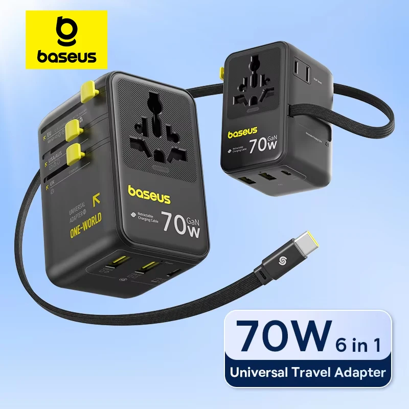Baseus GaN 70W 범용 여행용 충전기 어댑터 (2AC, 2 USB-A, 1 USB-C)