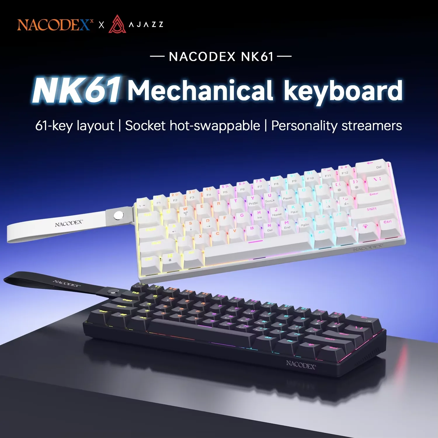 AJAZZ NK61 유선 게이밍 기계식 키보드 (60%, 61키, RGB, 핫스왑, 레드 스위치)