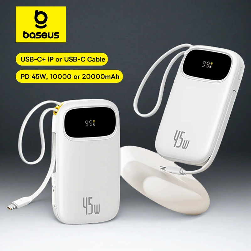 베이스어스 45W PD 내장형 케이블 파워뱅크 (10000mAh 또는 20000mAh)