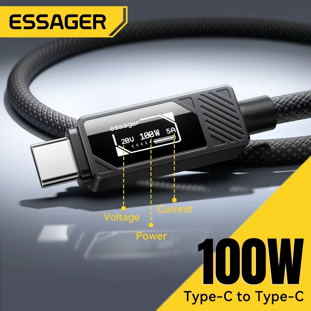 ESSAGER 100W USB-C to USB-C 디지털 디스플레이 PD 고속 충전 케이블