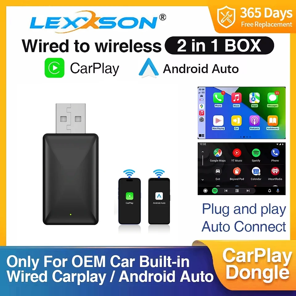 LEXSSSON 2in1 무선 카플레이 안드로이드 오토 동글