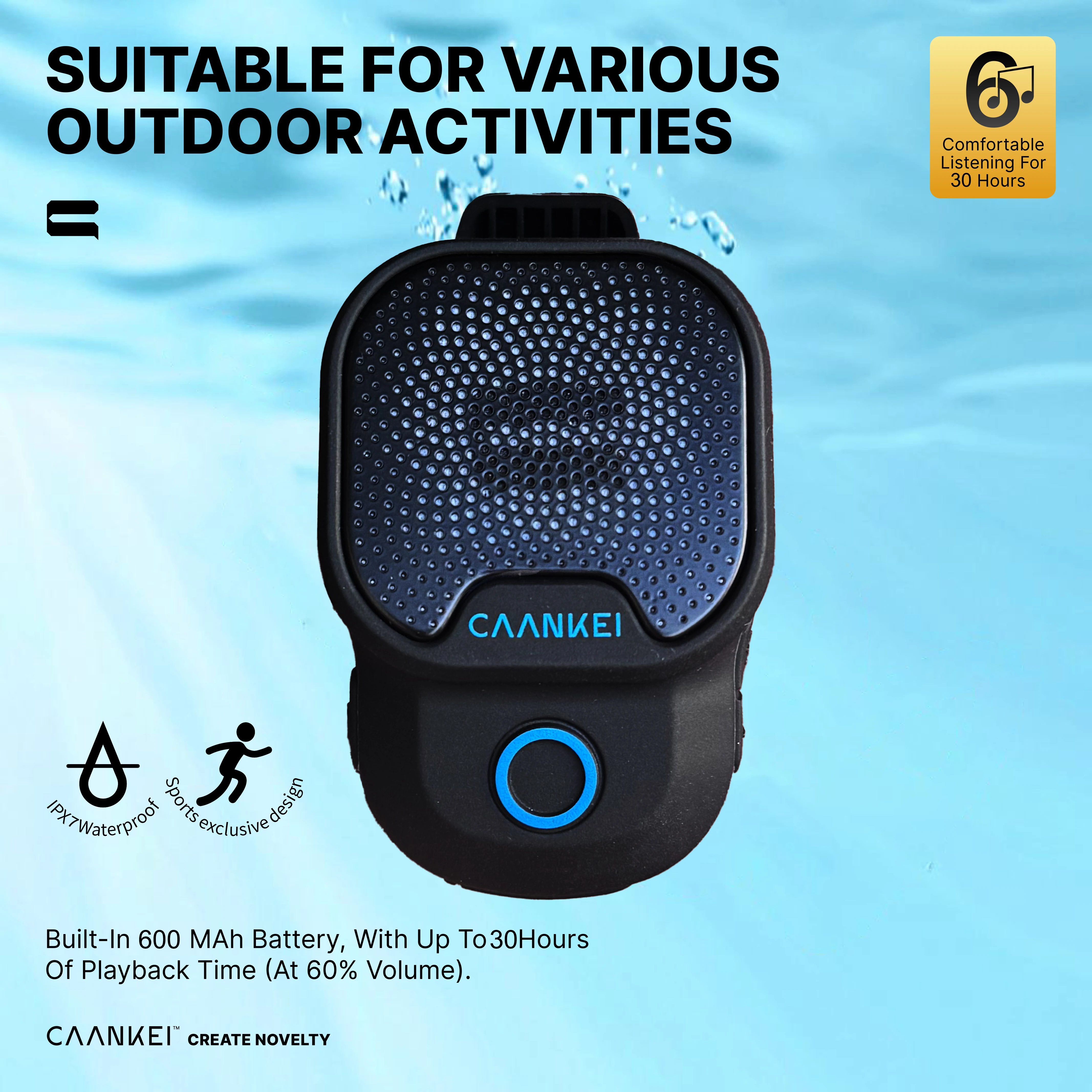 CAANKEI IPX7 방수 웨어러블 스포츠 블루투스 스피커