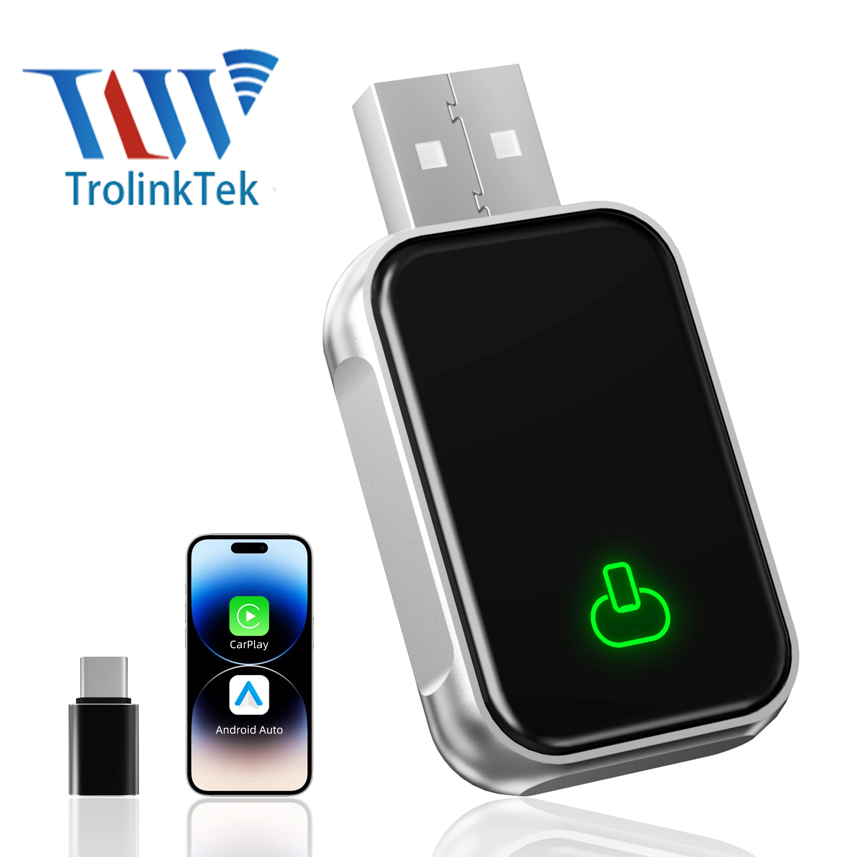 TrolinkTek 2in1 무선 안드로이드 오토 & 카플레이 어댑터 (유선 카플레이 차량용)