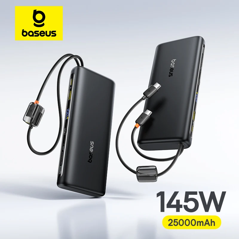 Baseus 25000mAh 145W 내장형 듀얼 USB-C 케이블 고속충전 보조배터리