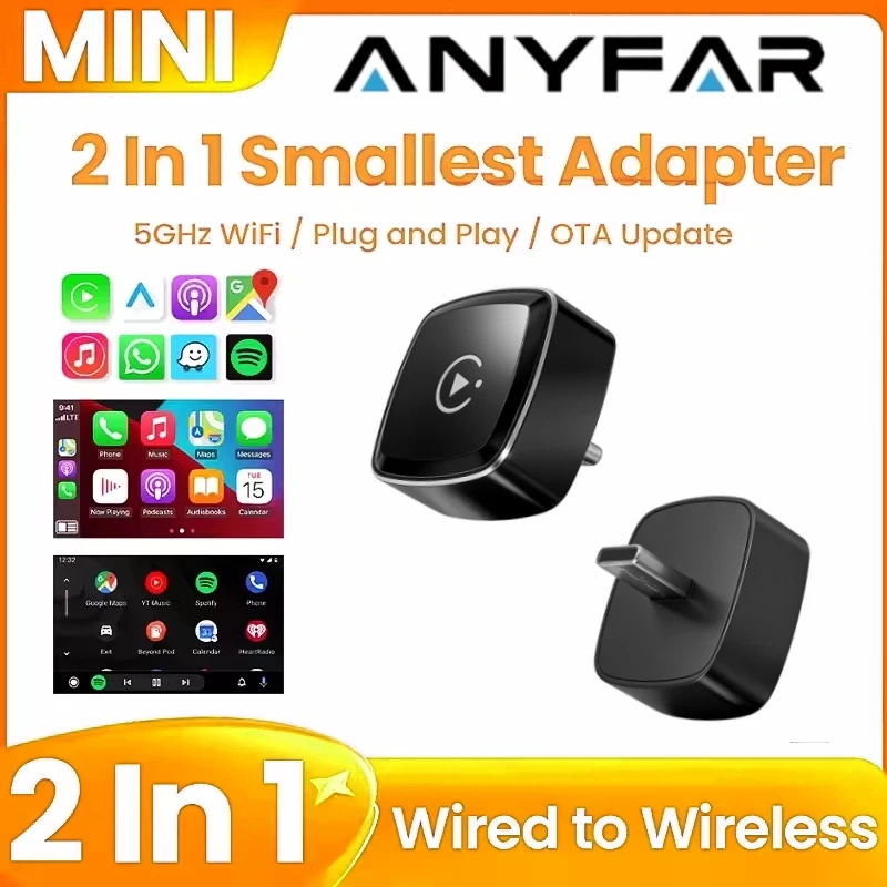 무선 안드로이드 오토 & 카플레이 2in1 동글 (USB-C, 블루투스, Wi-Fi 지원)