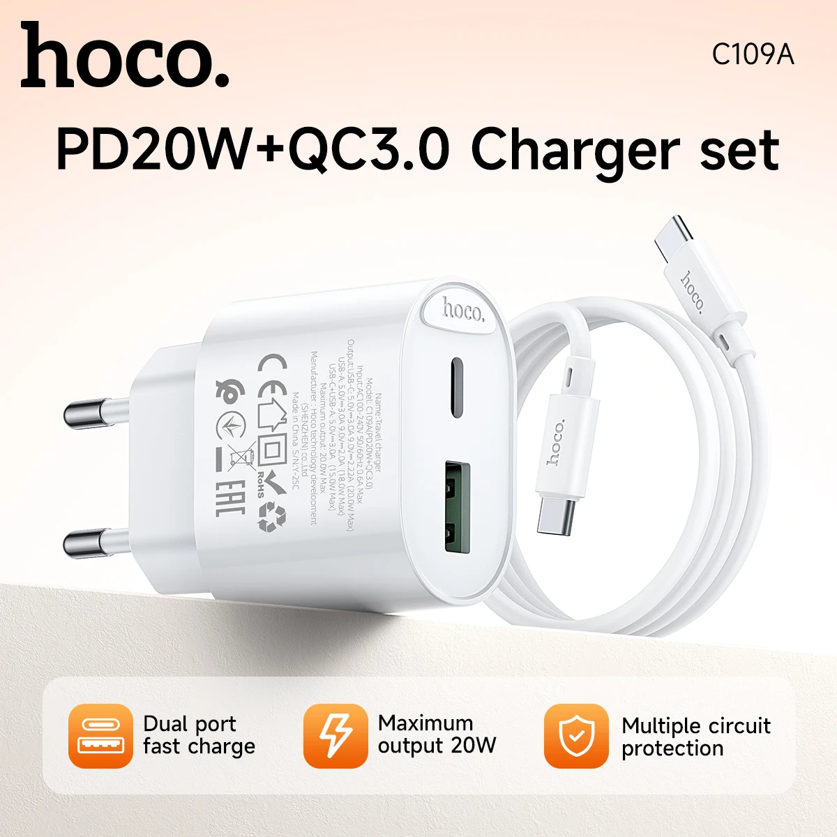 HOCO PD20W QC3.0 USB-C 고속 충전기