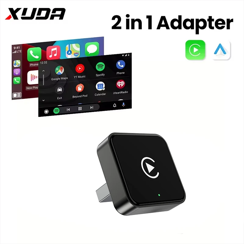 XUDA 2in1 유무선 CarPlay & 안드로이드 오토 어댑터 (5GHz WiFi, USB-C/A 지원)