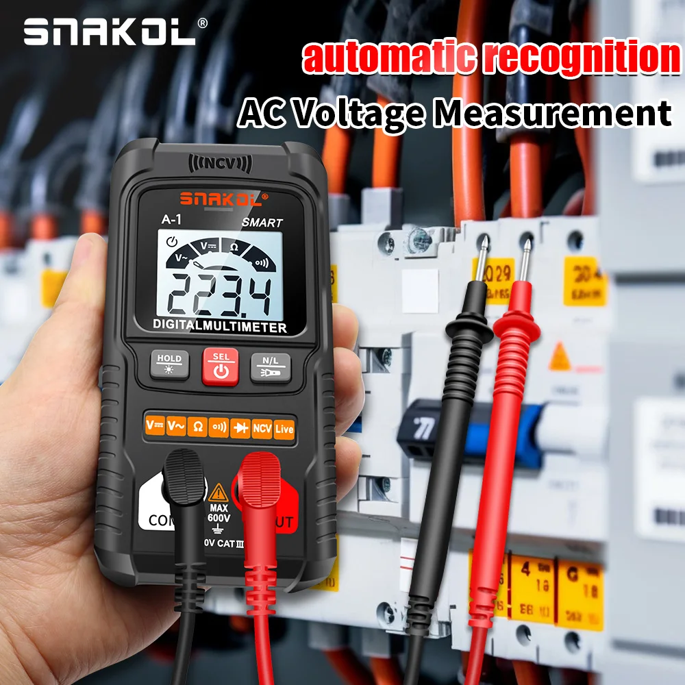 SNAKOL A1 자동 범위 디지털 멀티미터 (600V AC/DC, NCV, 전압/저항 측정)