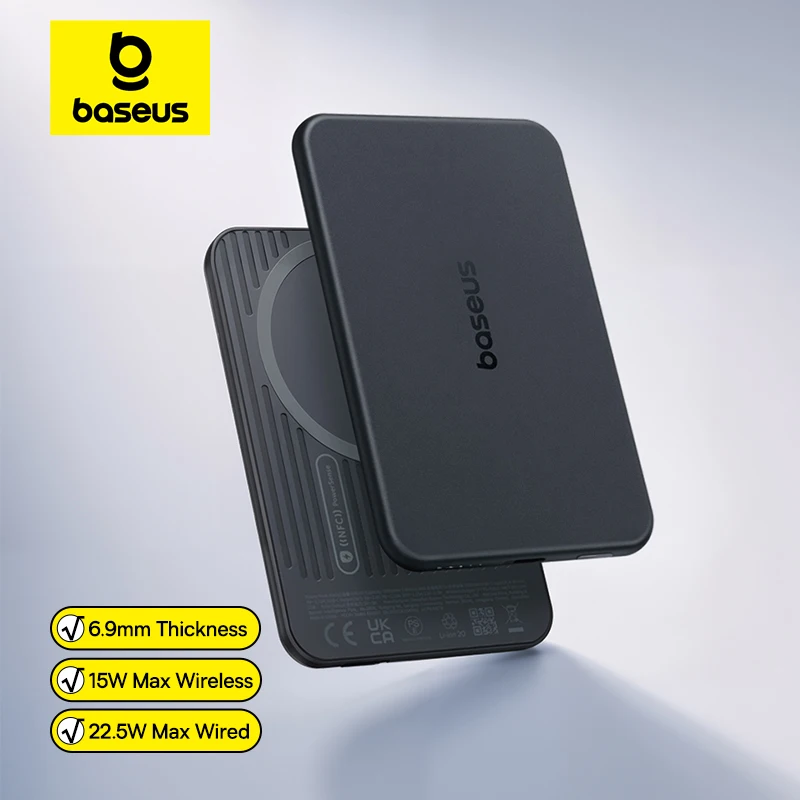 베이스어스 5000mAh 마그네틱 무선 보조배터리 (22.5W USB-C 유선, 15W 무선 충전)