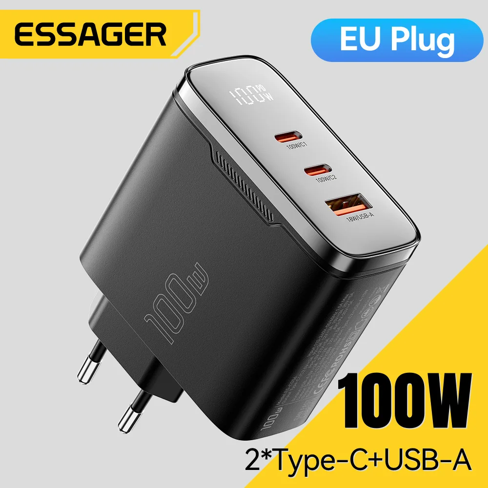 에사저 100W GaN USB-C PD QC 디지털 디스플레이 충전기