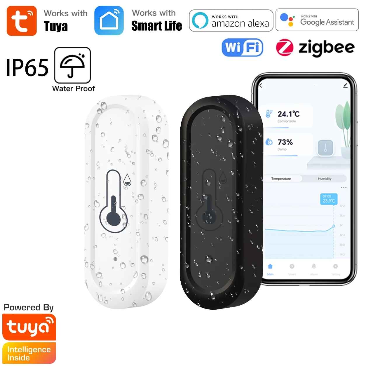 Tuya 스마트 온도 습도 센서 (WiFi/Zigbee, IP65 방수, 야외용)