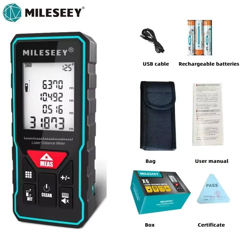 Mileseey 전문가용 레이저 거리 측정기 X5/X6 (40M/60M/80M/100M 선택 가능) 충전식 디지털 줄자